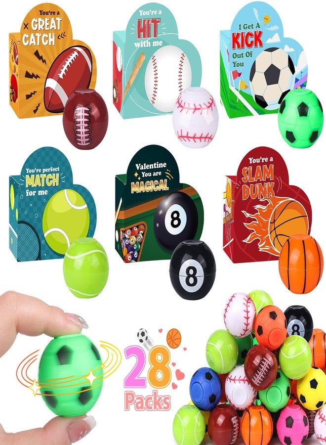 FUSPWEAO 28 Pack Valentines Day Heart Boxes with Mini Fidget Spinners Sports Balls, Valentines Party Favors for Kids Classroom Exchange, School Games Prize Rewards - Image 1